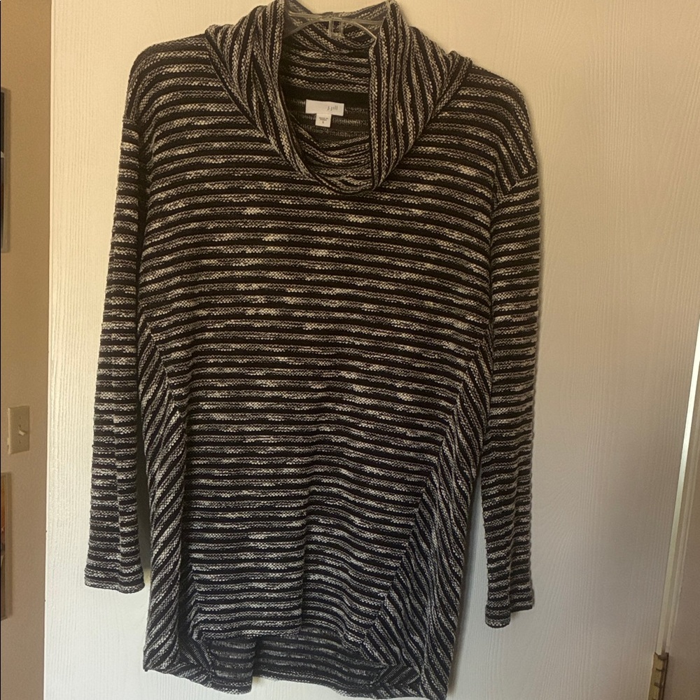J. Jill Black and White Striped Cowl Neck Sweater, small